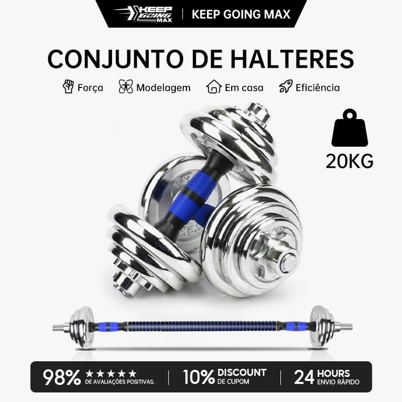 Keep Kit Anilhas Halteres Barra Completo Na Maleta Dumbbell 20kg/15kg/10kg