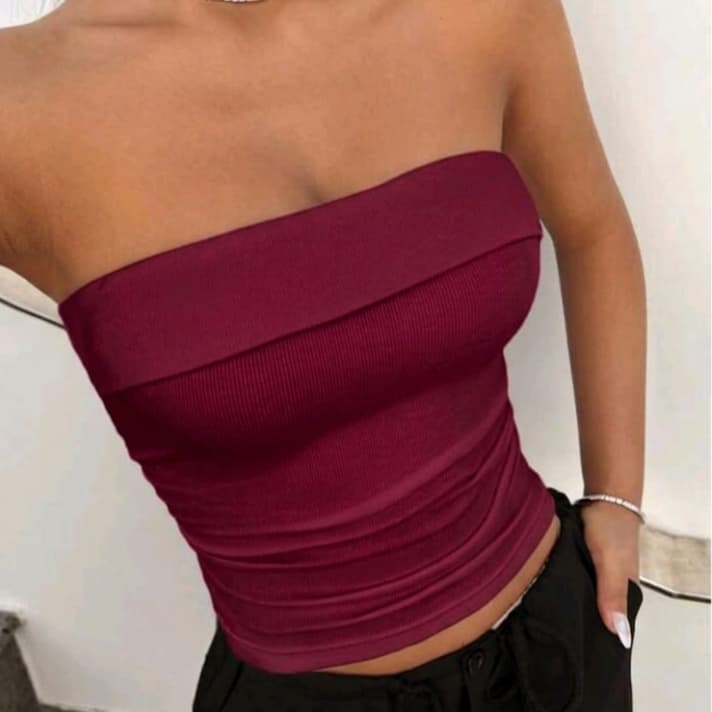 Top Tube Cropped Básico Feminino Tomara que Caia Comprido Tubinho Ribana com Bojo