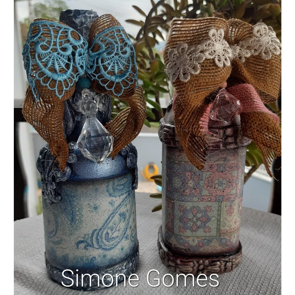 Garrafas estilo vintage, decoração vintage, garrafas decoradas
