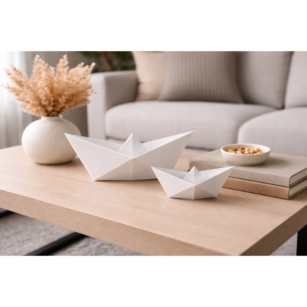 Barco Origami Decorativo Moderno – Enfeite de Mesa Minimalista Sala Escritório Decoração Luxo (Preto e Branco)