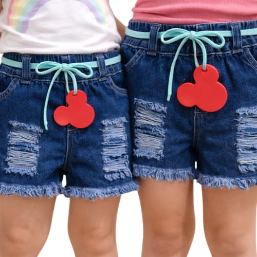 Shorts Jeans Infantil Acompanha Cinto Short Short Kids Premium com Cordão Ajustável Pingente Mickey