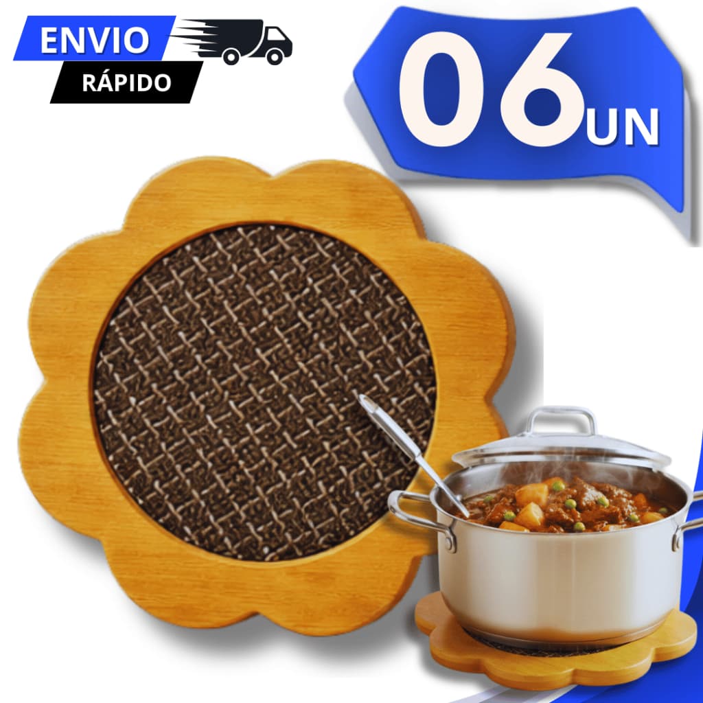 Kit Descansos de Panelas Bambu 14,5cm Redondos Porta Panela Quente Protege Apoio Mesa Utilidades