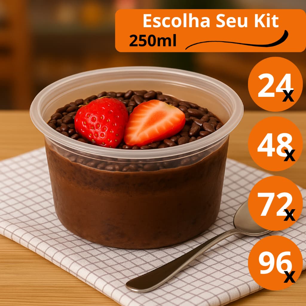 24, 48, 72, 96 Unidades, Pote Plástico Redondo 250ml Pote Para Bolo Sorvete Etc - BP Potes