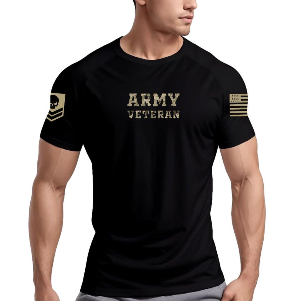 Camiseta Dry Fit Original Masculina Caveira Army Veteran Camuflada Treino Academia Muscle Fit