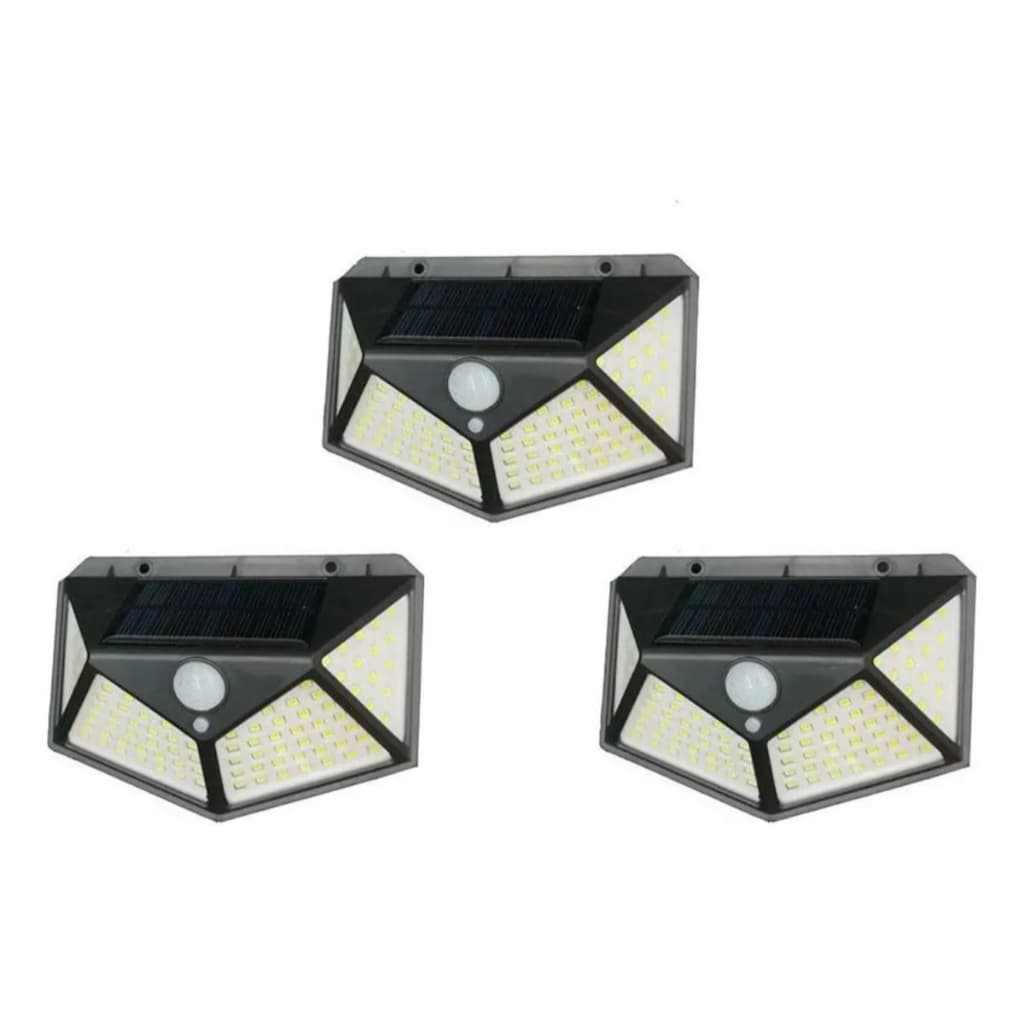 Kit 3 Luminária Energia Solar Parede 100 Led Sensor Presença 3 Funções Lampada