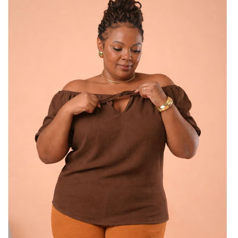 Blusa Ciganinha Feminina Plus Size Ombro a Ombro Casual