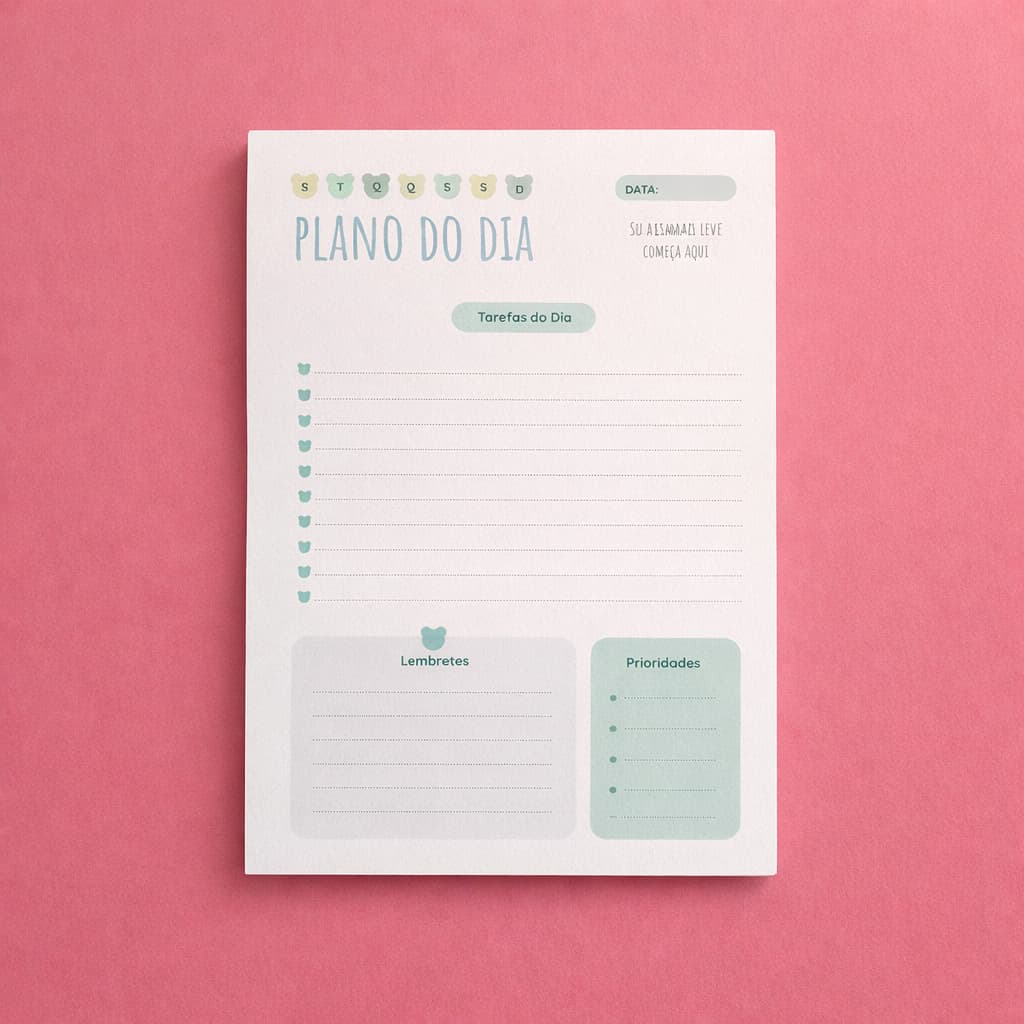 Planner Agenda Refil Checklist Diário A5 - Plano do dia 30 Folhas - Fichário Argolado Caderno de Disco