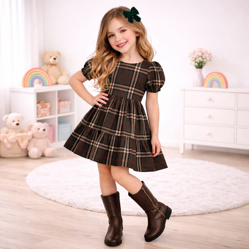 Vestido Infantil Xadrez De São João Com Manguinha Midi Babado Festa Junina e Quadrilha P|M e G
