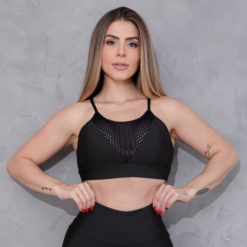 Top Cropped Academia Com Bojo Removível e Tela Fitness Suplex Elástico Na Base Treino Promoção Luxo