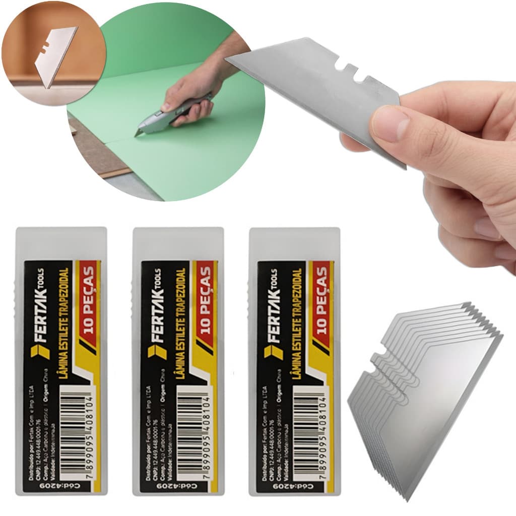 Kit Com 30 Lâminas Estilete Trapezoidal Refil Profissional