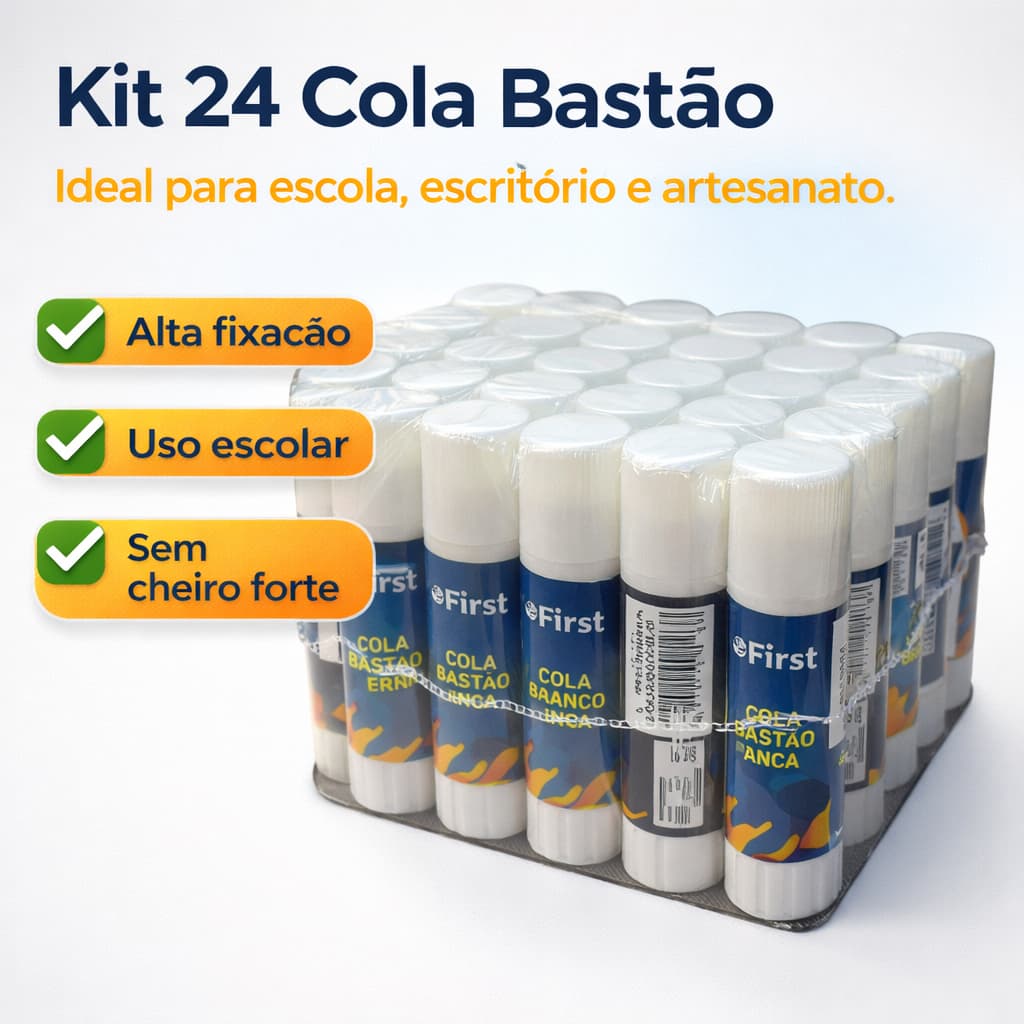 kit com 24 Uni -  Cola Bastão Branca de Uso Escolar sem cheiro - Papel, Cartas, Cartolina, envelope