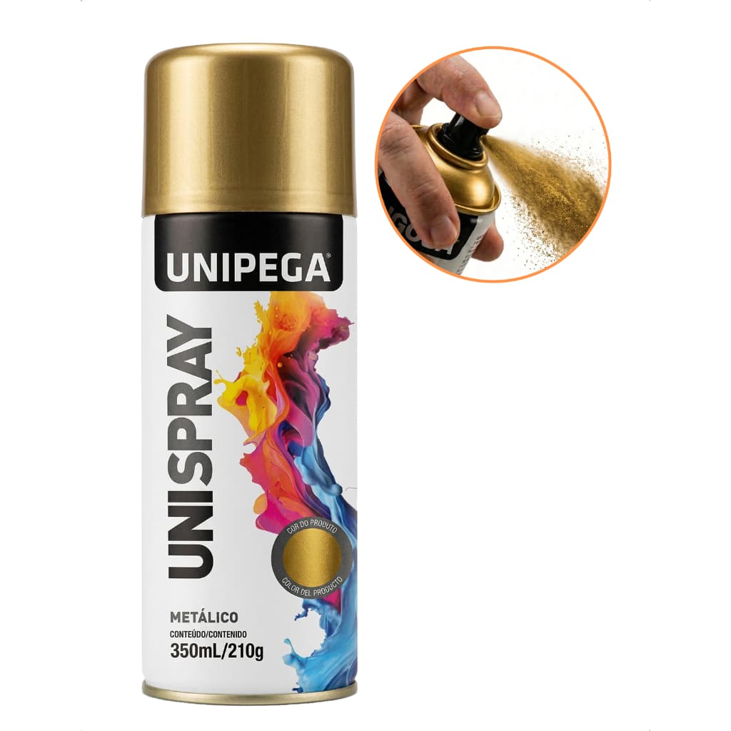Tinta Spray Unipega 350ml Ouro Metálico Seca Rápido