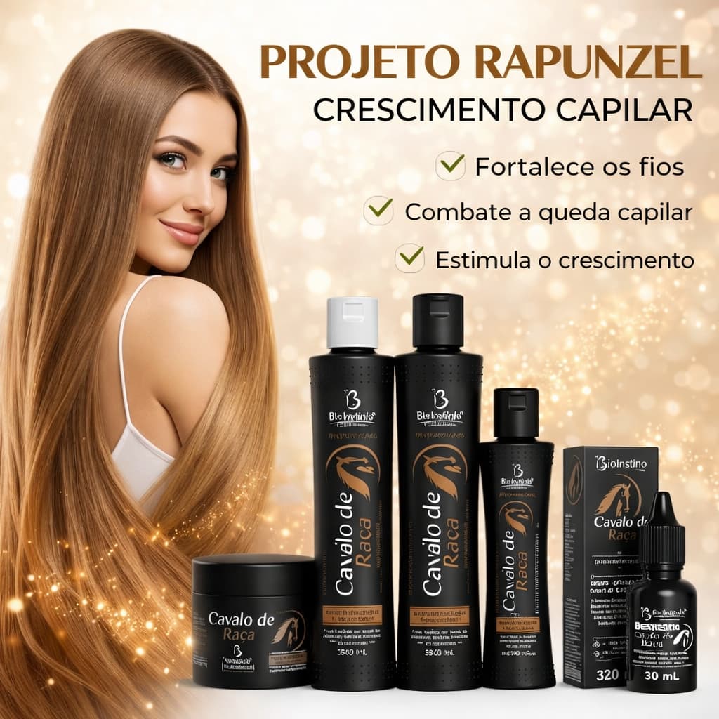 Kit Cavalo de Raça com 5 Itens | Shampoo, Máscara, Leave-in, Tônico Condicionador Crescimento Força