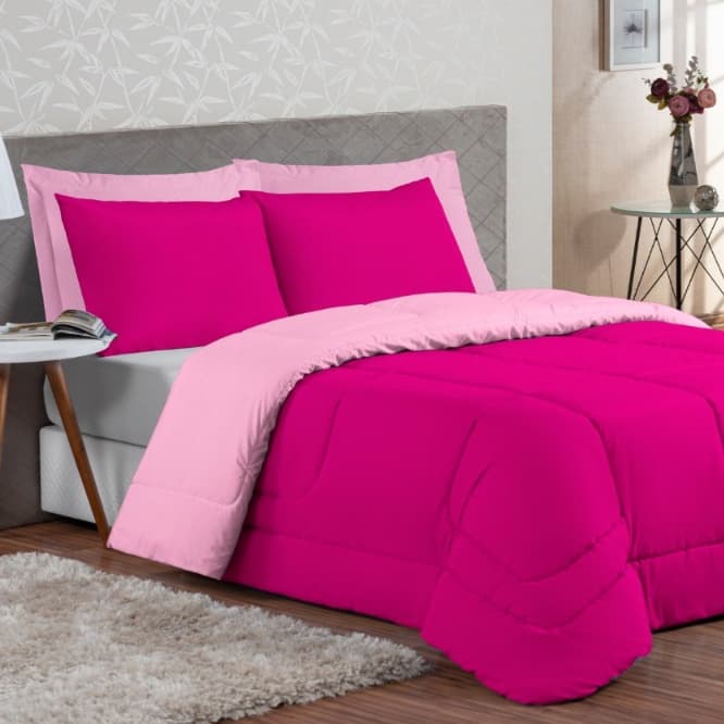 Kit edredon ternura queen + lençol 6 peças pink / rosa