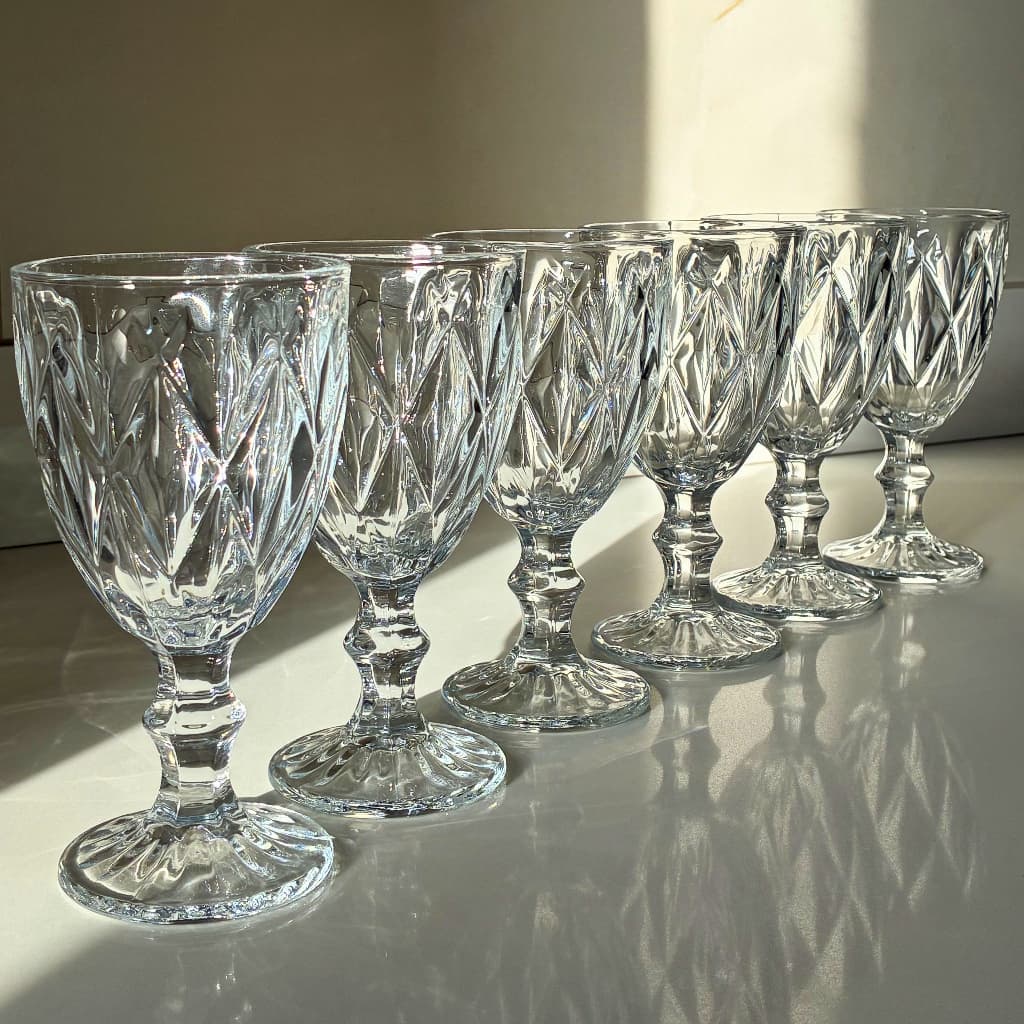 Jogo 6 Taças Diamond 340ml Original Vidro Transparente Luxo Água Suco Vinho Mesa Posta