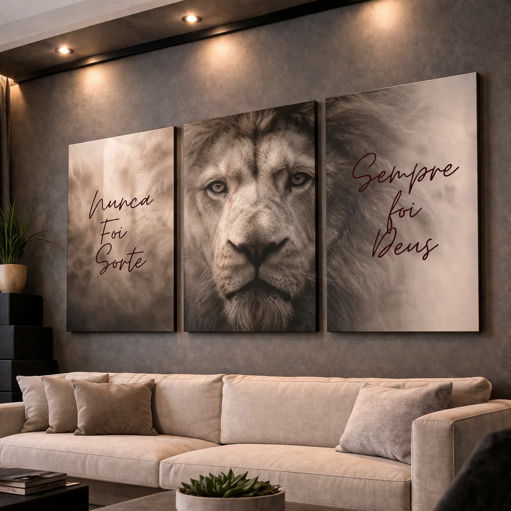 Quadro Decorativo Grande Leão Judá Nunca Foi Sorte Sempre Foi Deus Sala Quarto Hall