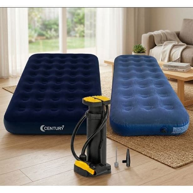 Kit Colchão Solteiro Casal Inflável + Bomba Ar Portátil Azul Confortável Fácil Uso Alta Durabilidade Compacto