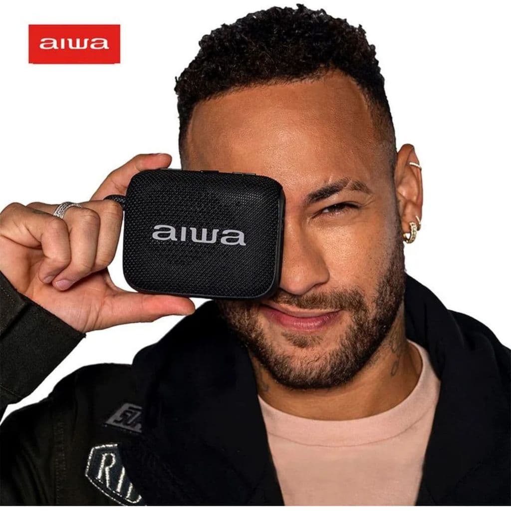 Caixa Caixinha de Som Bluetooth Aiwa Portátil IPX6 Prova D'água TWS 7W RMS Original AWS SP 02 Preta