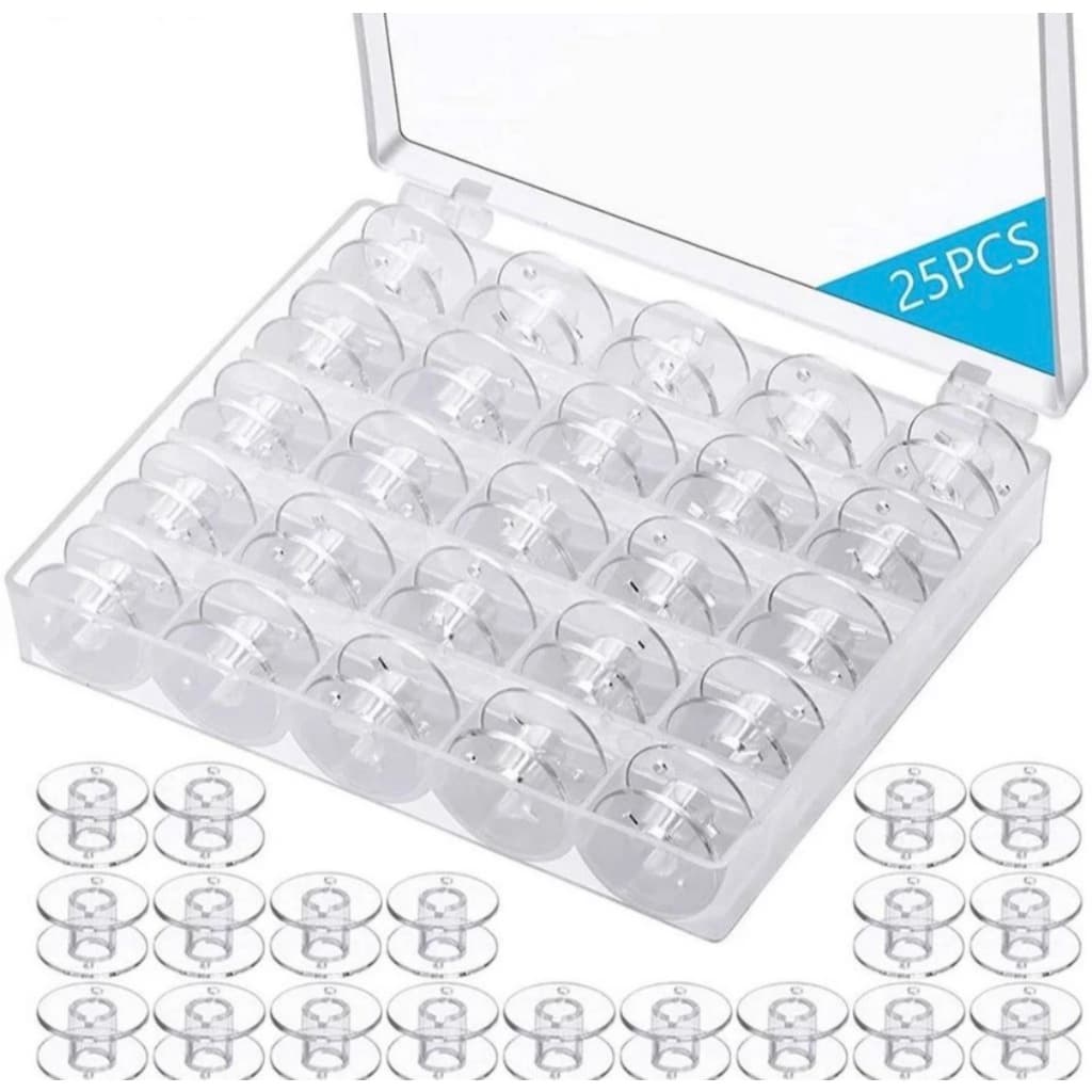 25 Bobinas Alta/Baixa para Máquina Caseira Doméstica Bordado + Organizador