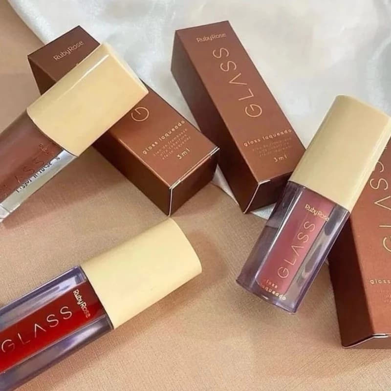 Gloss Labial Laqueado Ruby Rose Glass Brilho Intenso Efeito Espelhado Alta Pigmentação Lábios Volumosos Hidratante