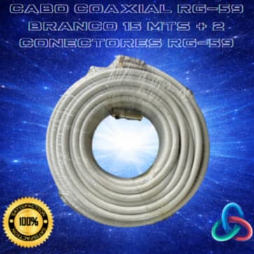 Cabo Coaxial RG-59 Branco 15 mts + 2 conectores RG-59