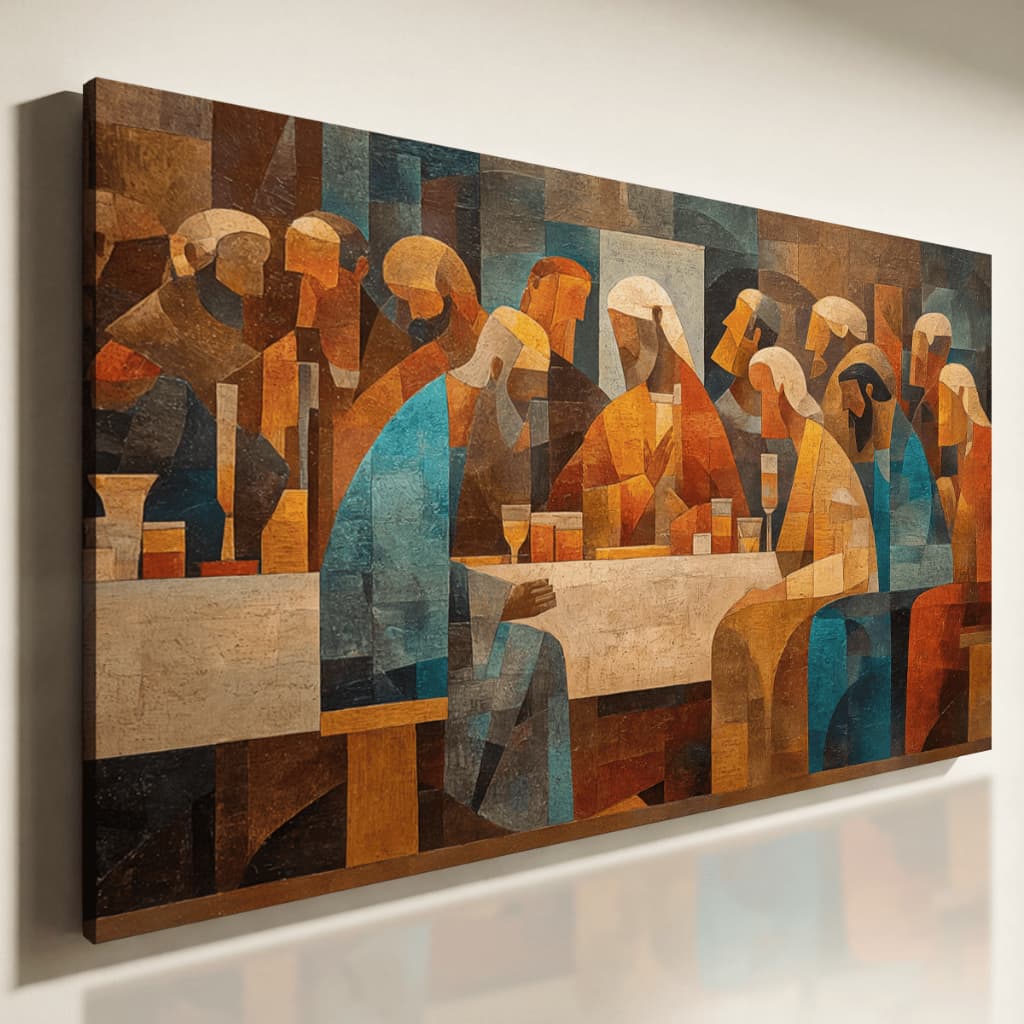 Quadro Decorativo Última Ceia Abstrata Jesus e Apóstolos Arte Moderna Religiosa Sala