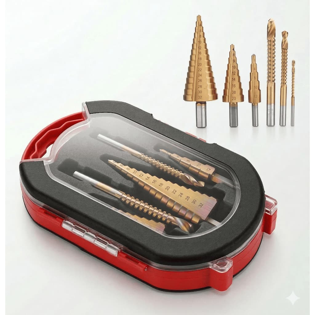 Kit 6 Brocas Escalonada Aço Titanio Jogo 4 A 32mm Com Caixa
