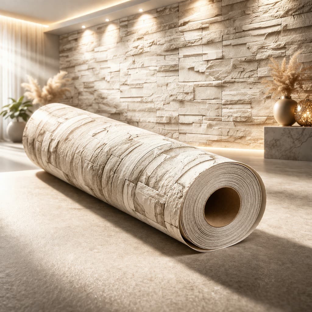 Papel de Parede Pedra 3D Bege Autocolante Vinil Lavável Alto Padrão Decorativo Sala Moderna Elegante