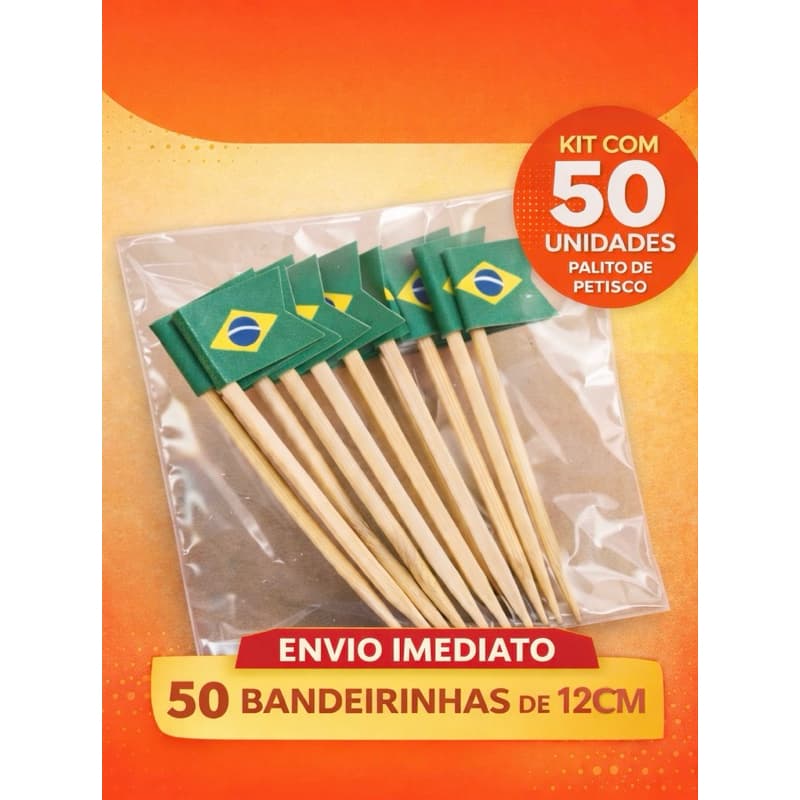 Kit 50 Palitos de Bambu petisco decorativo Bandeira copa Brasil