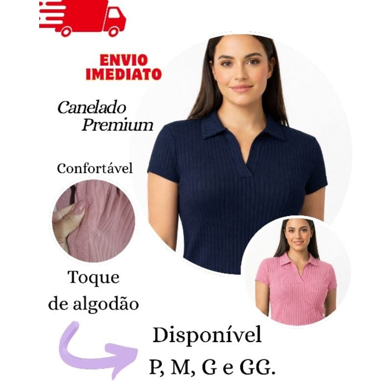 Polo Feminina Canelada Premium toque de algodão