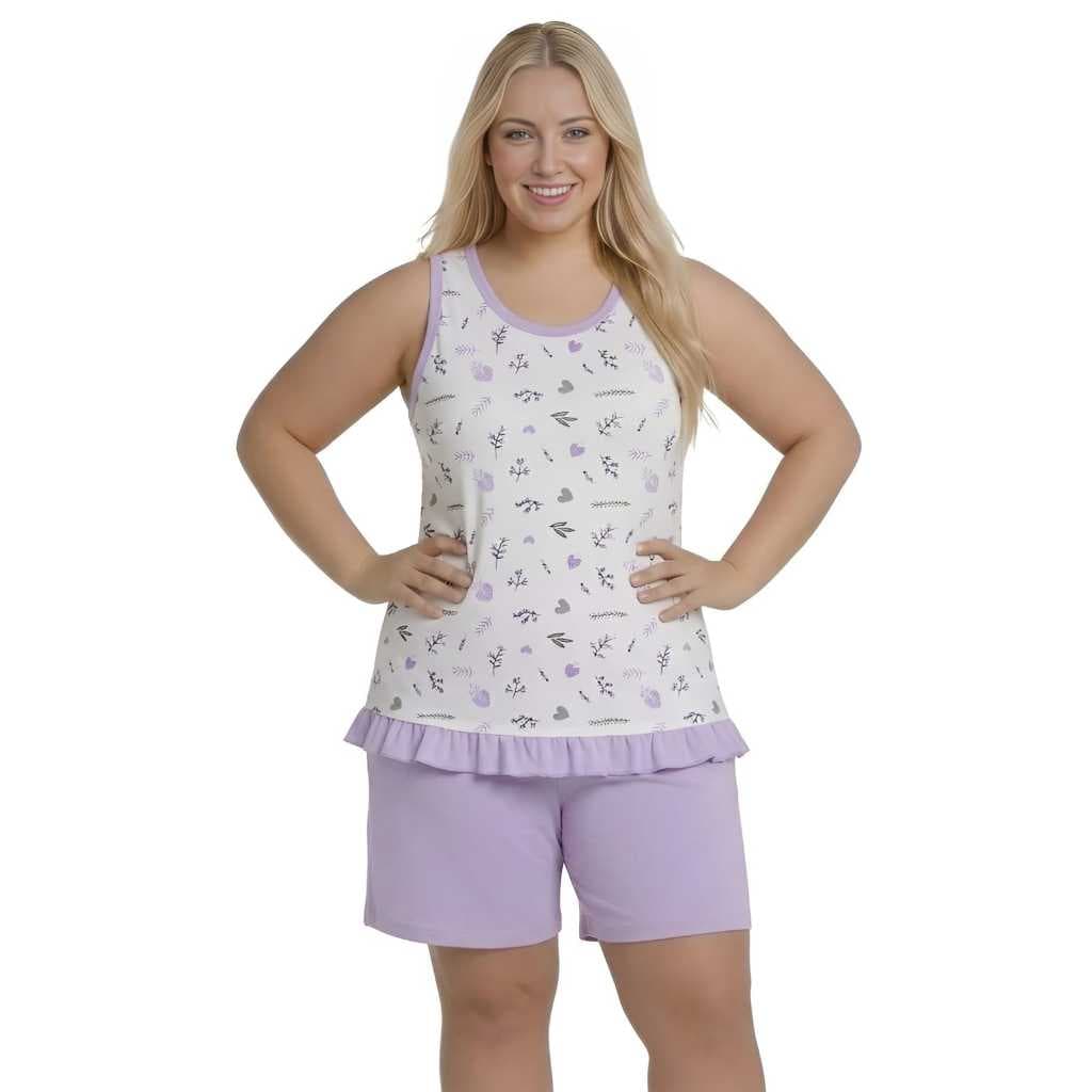 Pijama Baby Doll Regata Plus Size Senhora Pescador Feminino