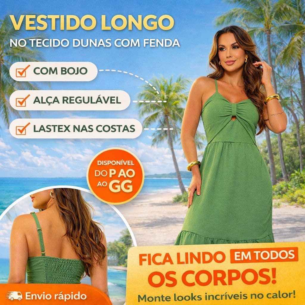Vestido Longo de Verão Leve e Fresquinho Com Fenda Super Promoção