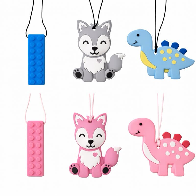 Colar Mordedor Autismo Tdah Alívio Stress Kit 3 Unidades Infantil Menino Menina Azul Rosa Sensorial