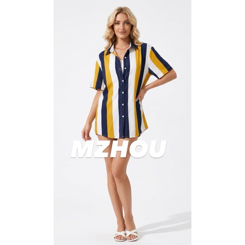 Camisa plus size comprida blusão feminina unissex viscose manga curta com botões moda praia