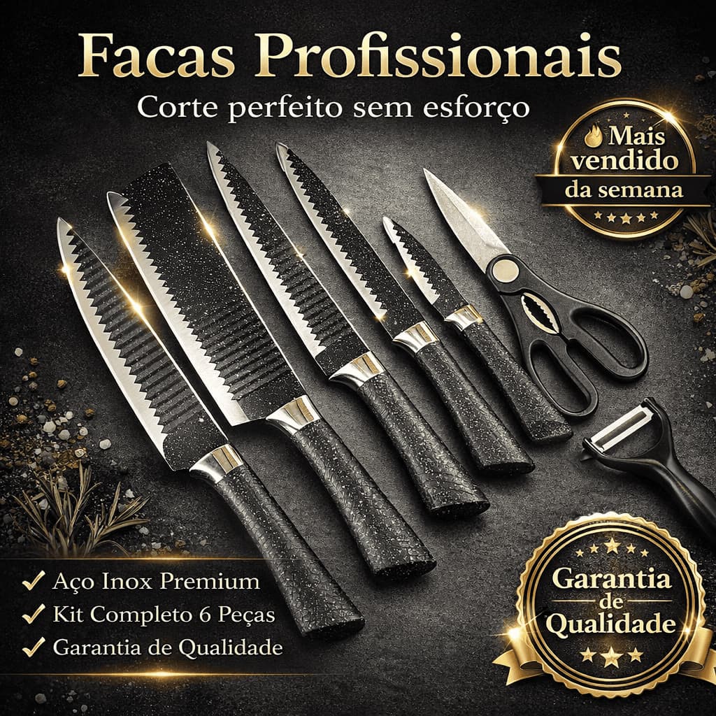 Conjunto Facas Inox 6 Pecas Cabo Ergonomico Alta Precisao Durabilidade Cozinha
