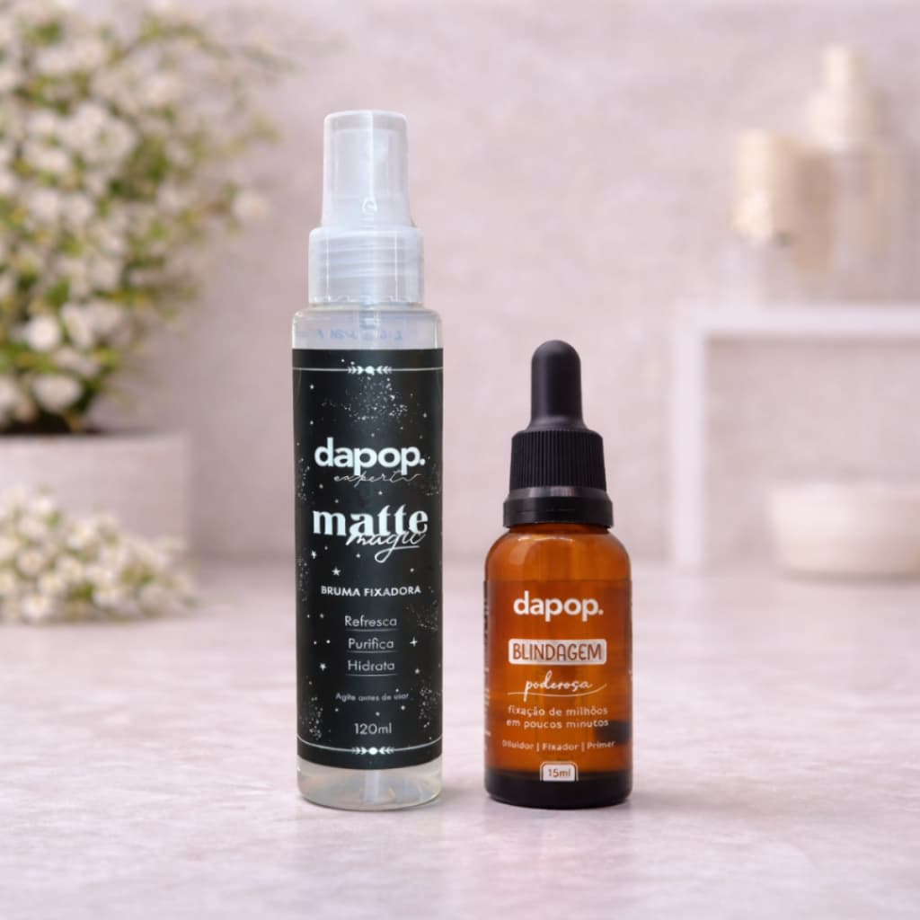 Kit Blindagem Poderosa 3 em 1 Diluidor, Fixador e Primer Dapop + Bruma Fixadora Matte Magic Dapop