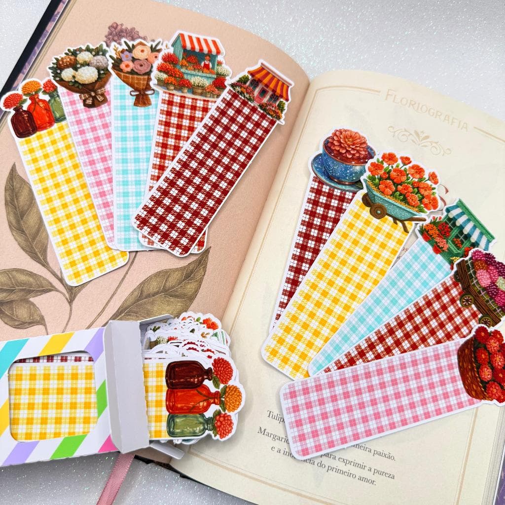Kit 50 Marca Páginas Flores Aquarela Kawaii 10 Modelos Diferentes