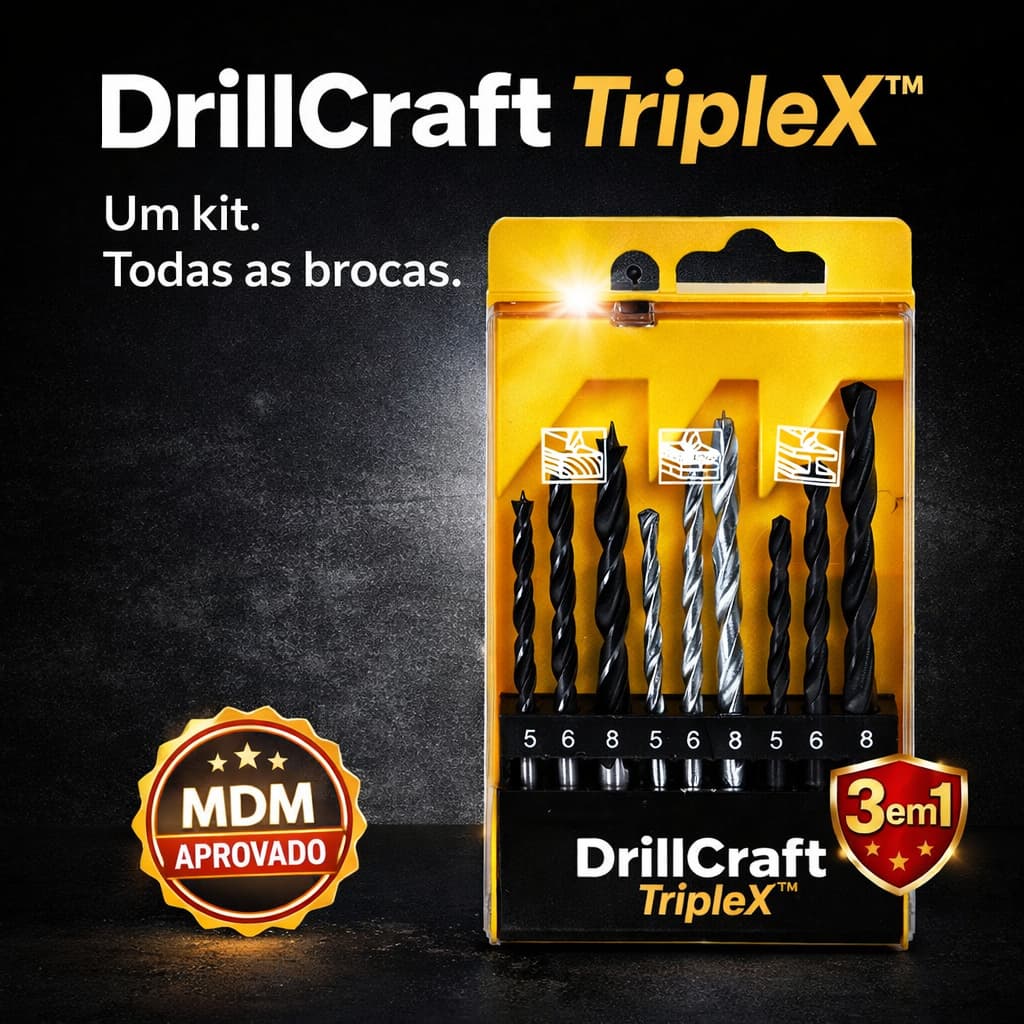 Kit Brocas Profissional DrillCraft TripleX™ 3 em 1 Madeira Metal Concreto Alta Resistência Furadeira
