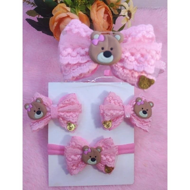 Laço parzinho/ tiara/faixinha para bebê luxo ursinha.