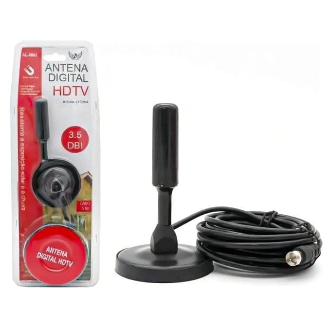 Antena Digital Interna Externa HDTV 3.5DBI Cabo - 5m Sinal Forte Imagem Colorido  TV  HD Sem Energia