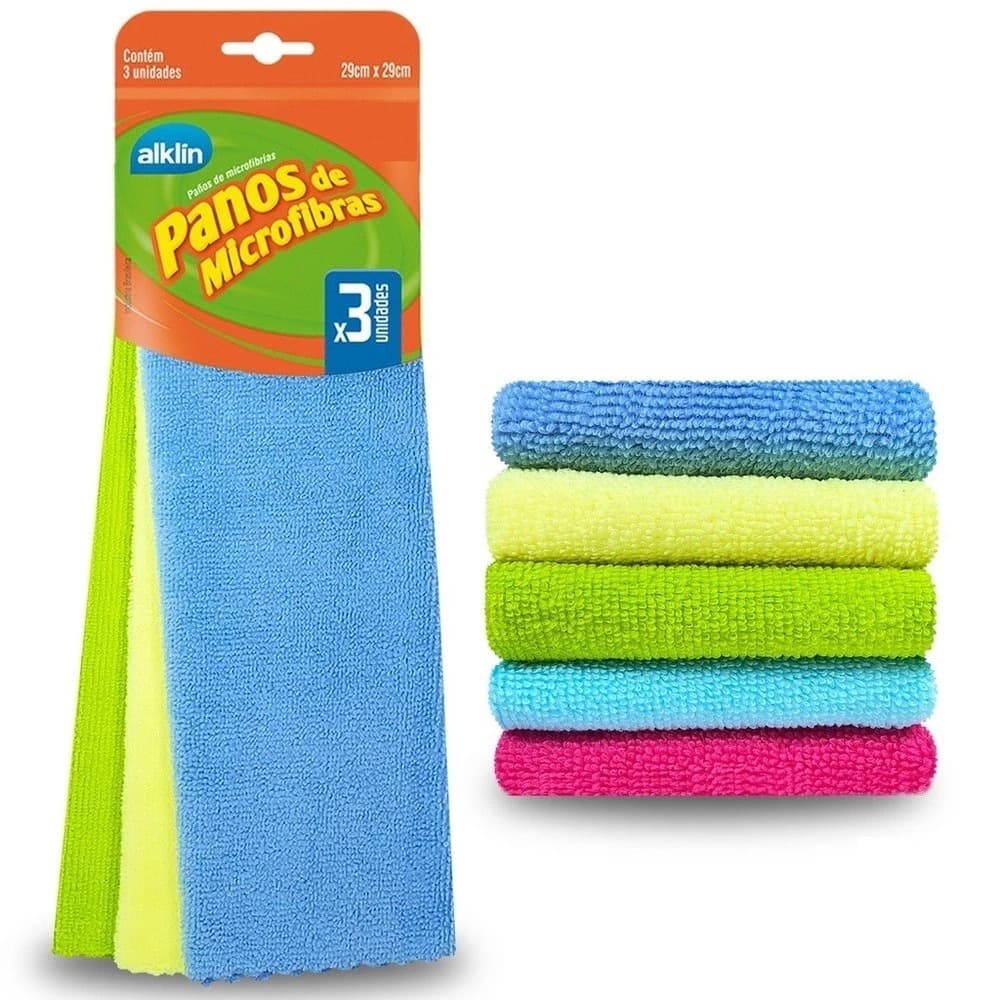 3 Panos Super Absorvente Microfibra Multiuso 29x29cm Não Solta Fiapos Casa Carro Escritório