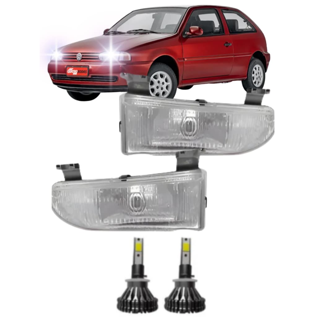 PAR FAROL DE MILHA GOL BOLA PARATI SAVEIRO G2 COM LAMPADA DE LED FAROL LENTE DE VIDRO RAIADA