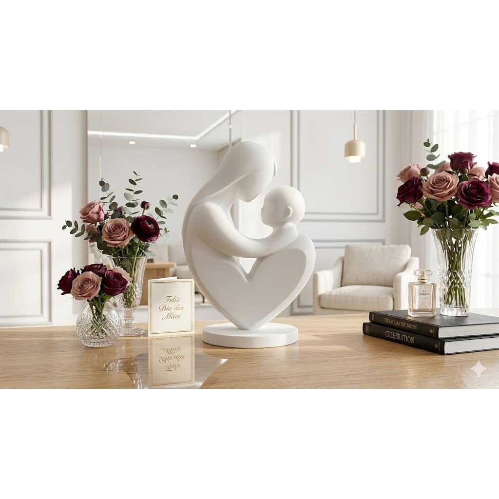 Estatueta Mãe e Filho Minimalista - Decoração Dia das Mães presente Luxo 10cm