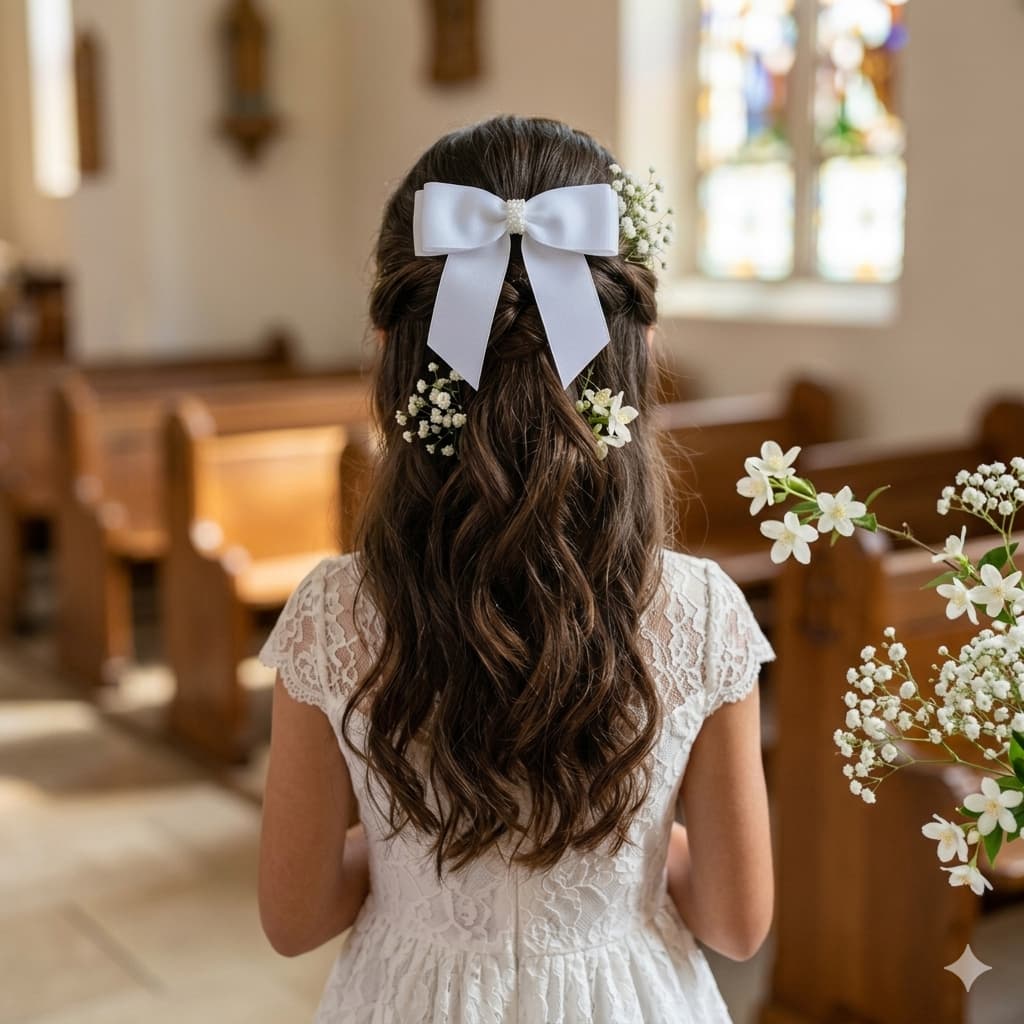 Laço de cabelo branco batizado