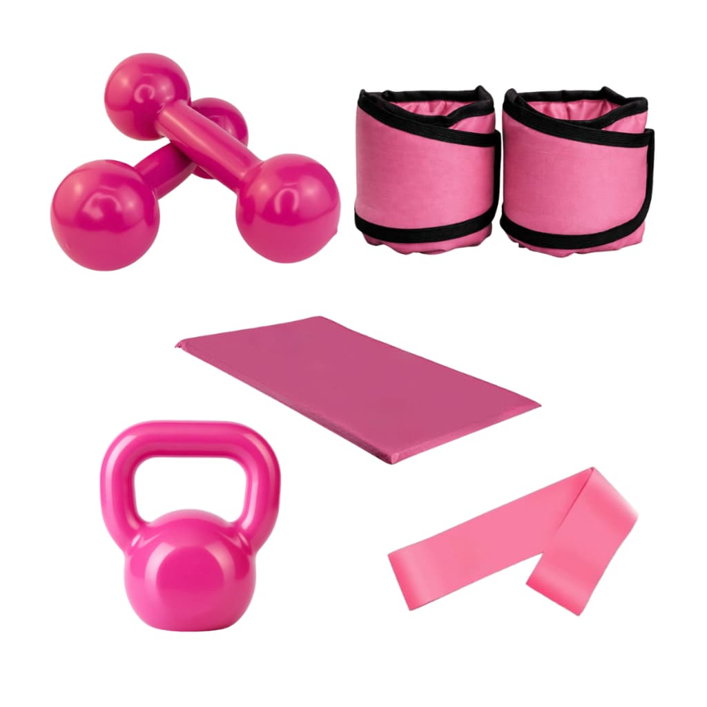 Kit Aeróbico Par Halter 2KG + Par Caneleira 1KG + Kettlebell 6KG + Colchonete + Elástico Theraband
