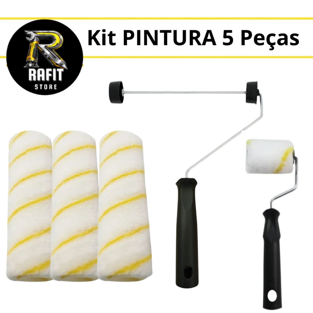 Kit 3 Rolos de Pintura Não Respinga 23cm + 1 Cabo + 1 Cabo com rolo de 5cm