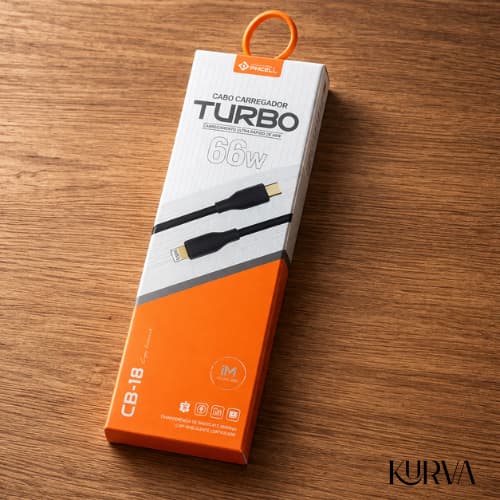 Cabo de Carregador Turbo Tipo-C 66W + saída Lightining para IPhone Carga rápida