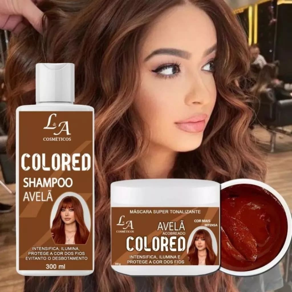 Kit Shampoo e Máscara Tonalizante Avelã Acobreado Chocolate Morena Iluminada - S/ Amônia 2x300ml L&a Cosméticos