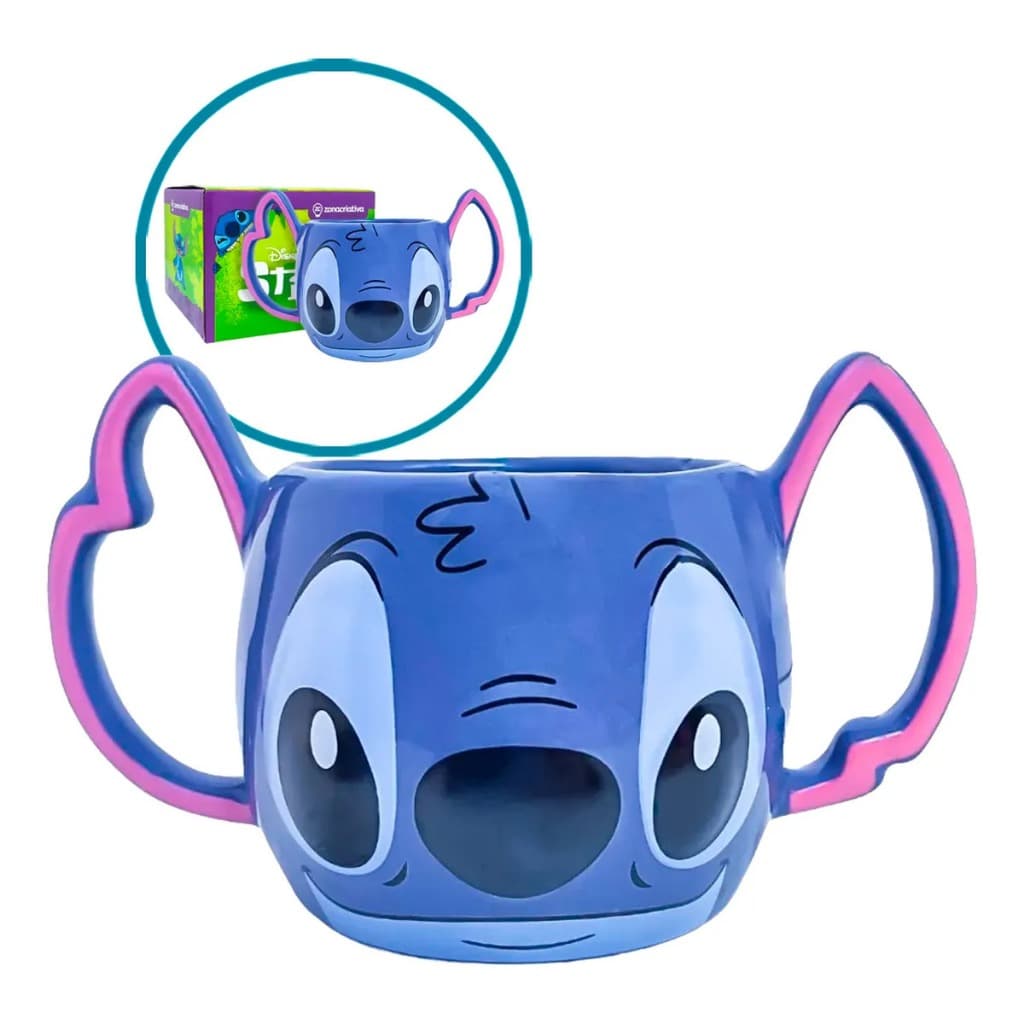 Caneca 3D Stitch Disney 450ml Porcelana com Alça Dupla