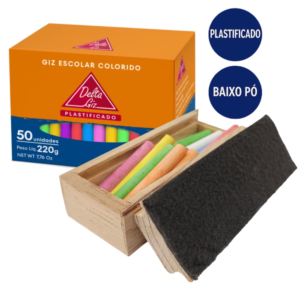 Kit Giz Plastificado Colorido Quadro Negro + Apagador Porta Giz Kit Escolar